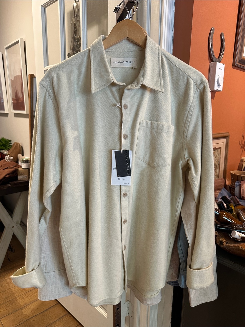 Men's Cream Long-Sleeve Button-Down Shirt